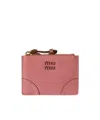Miu Miu Leather Card Holder With Removable Key Ring In Pink