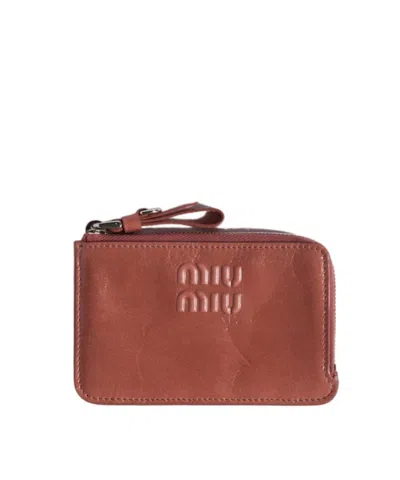 Miu Miu Leather Card Holder In Antique