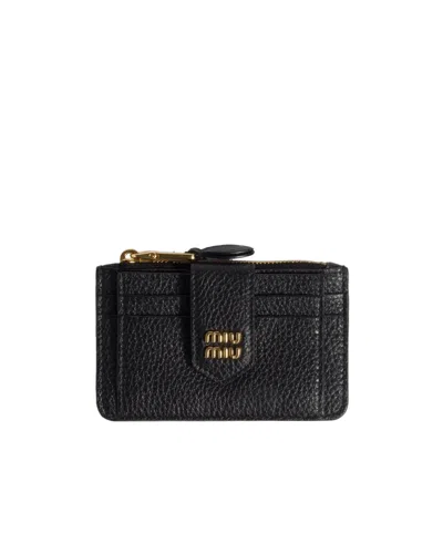 Miu Miu Leather Card Holder In Pink