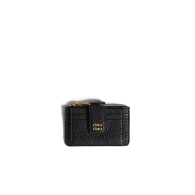 Miu Miu Leather Card Holder In Black