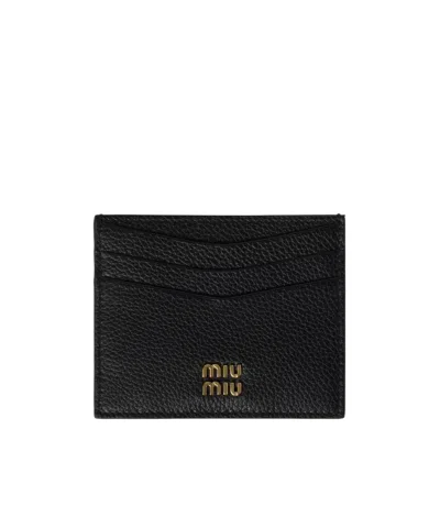 Miu Miu Leather Card Holder In Black
