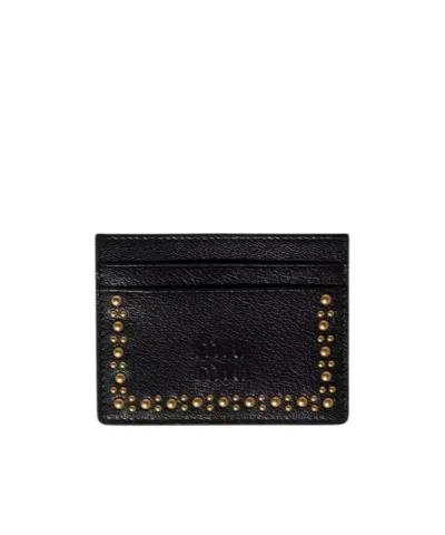 Miu Miu Leather Card Holder In Blue
