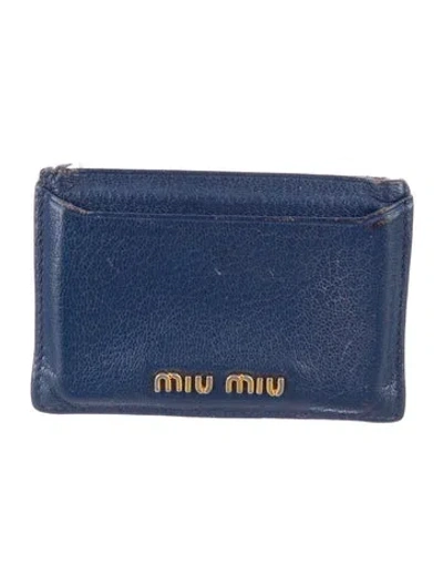 Pre-owned Miu Miu Leather Card Holder In Blue