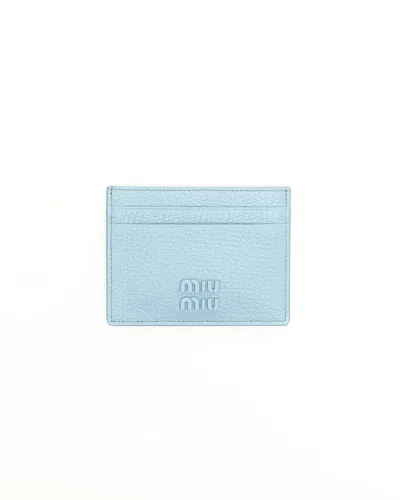 Miu Miu Leather Card Holder In Blue