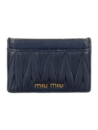 Pre-owned Miu Miu Leather Card Holder In Blue