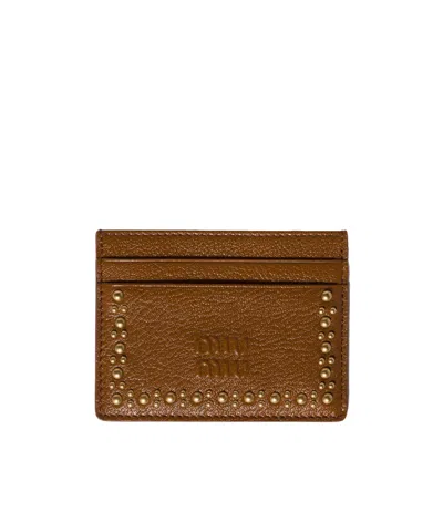 Miu Miu Leather Card Holder In Brown