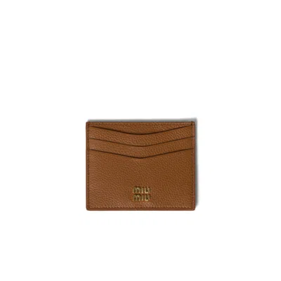 Miu Miu Leather Card Holder In Brown