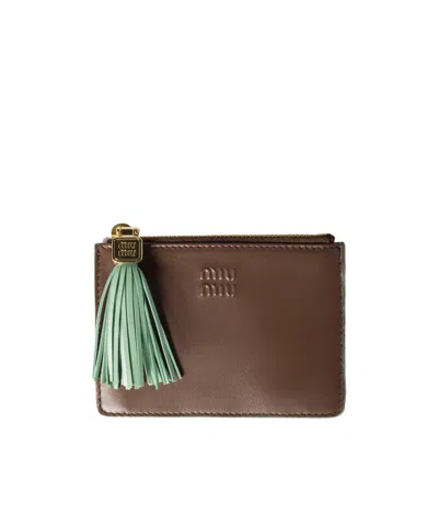 Miu Miu Leather Card Holder In Yellow