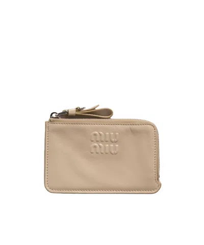 Miu Miu Leather Card Holder In Brown