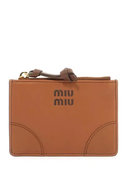 Miu Miu Leather Card Holder In Brown
