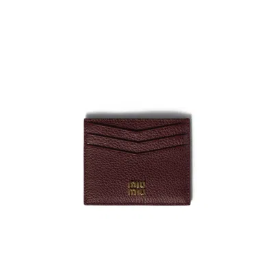 Miu Miu Leather Card Holder In Burgundy