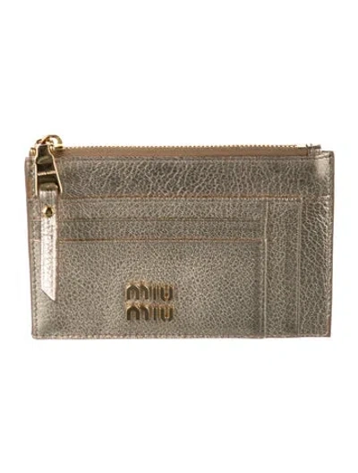 Pre-owned Miu Miu Leather Card Holder In Gold/metallic