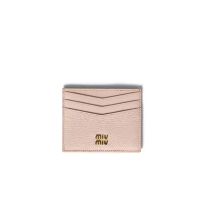 Miu Miu Leather Card Holder In Green