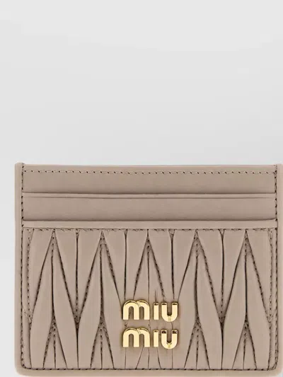 Miu Miu Leather Card Holder In Neutral
