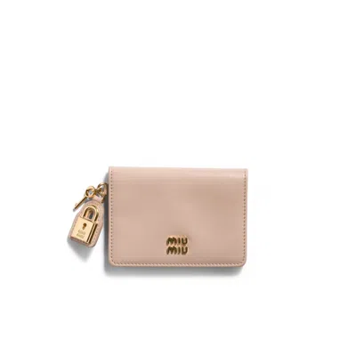 Miu Miu Leather Card Holder In Pink