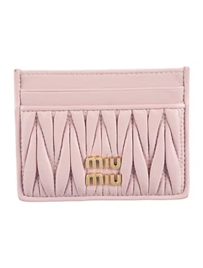 Pre-owned Miu Miu Leather Card Holder In Pink