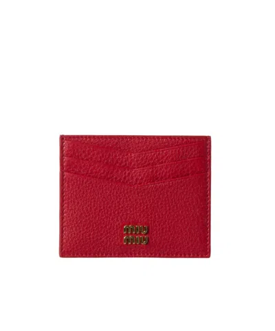 Miu Miu Leather Card Holder In Red