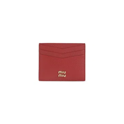 Miu Miu Leather Card Holder In Burgundy