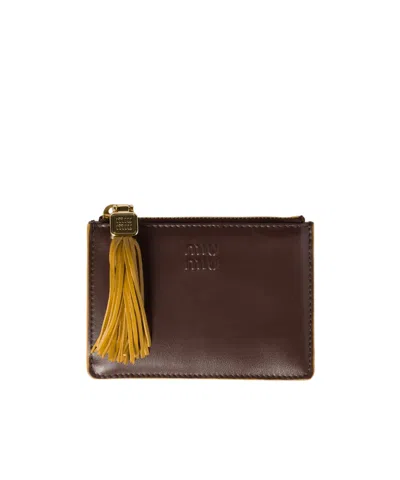 Miu Miu Leather Card Holder In Brown