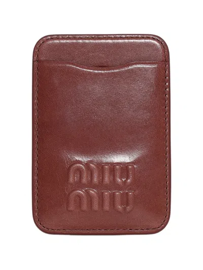 Miu Miu Leather Card Holder In Brown