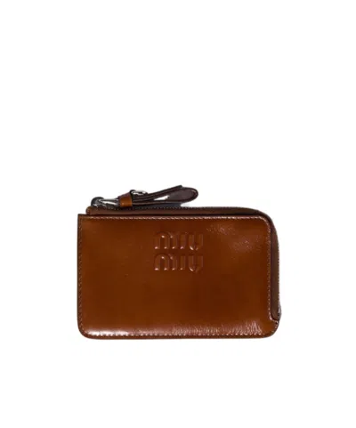 Miu Miu Leather Card Holder In Rosewood