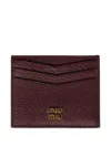 Miu Miu Leather Card Holder With Card Slots In Burgundy