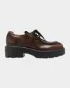 Miu Miu Leather Casual Derby Loafers In Brown