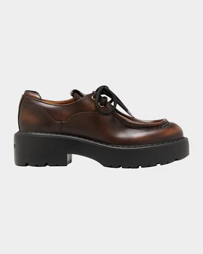 Miu Miu Leather Casual Derby Loafers In Brown
