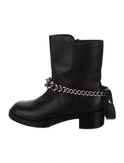 Pre-owned Miu Miu Leather Chain-link Accents Moto Boots In Black