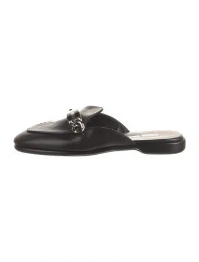 Pre-owned Miu Miu Leather Chain-link Accents Mules In Black