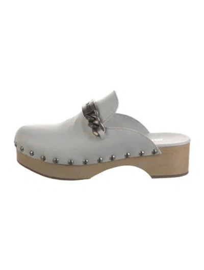 Pre-owned Miu Miu Leather Chain-link Accents Mules In White