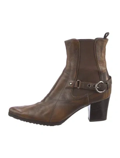 Pre-owned Miu Miu Leather Chelsea Boots In Brown