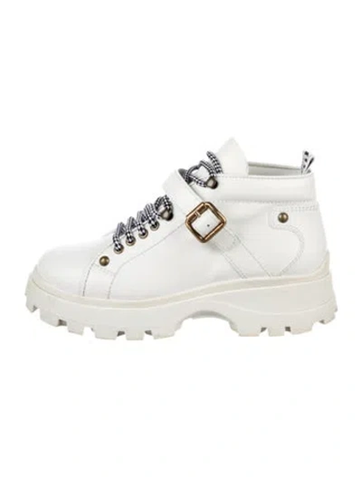 Pre-owned Miu Miu Leather Chunky Sneakers In White