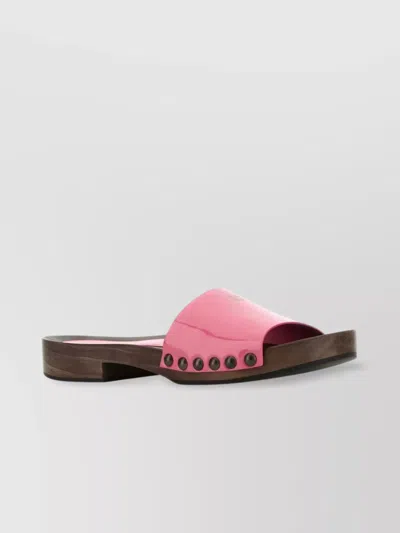 Miu Miu Leather Clogs With Studded Detail And Flat Sole In Begonia