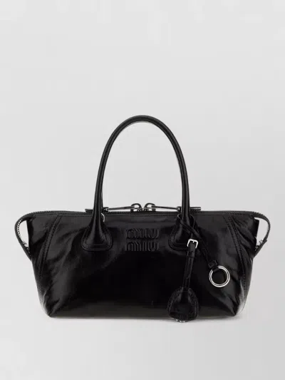 Miu Miu Leather Clutch Bag Detachable Charm Handles In Black