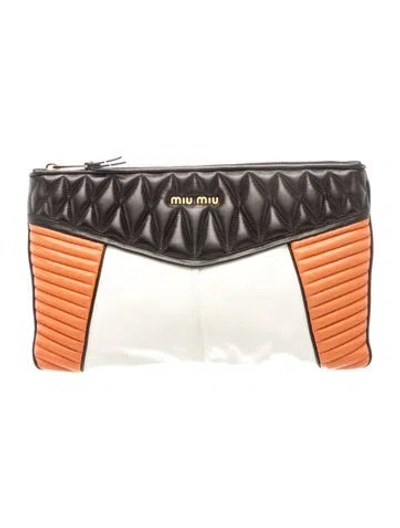 Pre-owned Miu Miu Leather Clutch In Black/orange