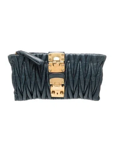 Pre-owned Miu Miu Leather Clutch In Blue