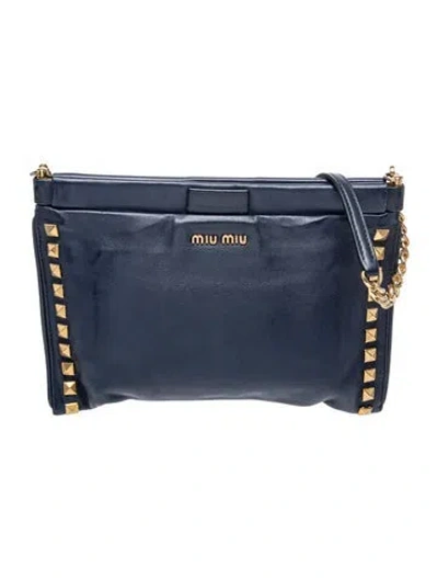 Pre-owned Miu Miu Leather Clutch In Blue