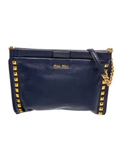 Pre-owned Miu Miu Leather Clutch In Blue