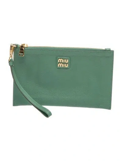 Pre-owned Miu Miu Leather Clutch In Green