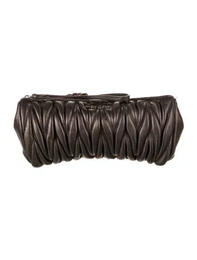 Pre-owned Miu Miu Leather Clutch In Grey