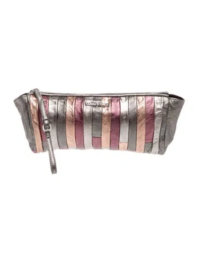 Pre-owned Miu Miu Leather Clutch In Grey/metallic