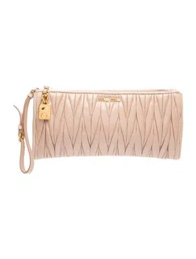 Pre-owned Miu Miu Leather Clutch In Neutral