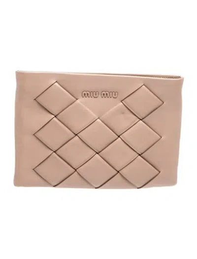 Pre-owned Miu Miu Leather Clutch In Neutral