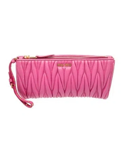 Pre-owned Miu Miu Leather Clutch In Pink