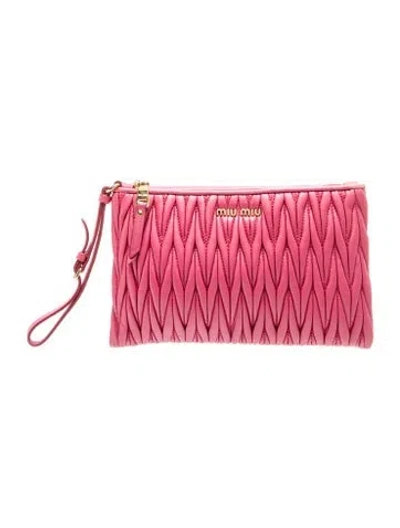 Pre-owned Miu Miu Leather Clutch In Pink