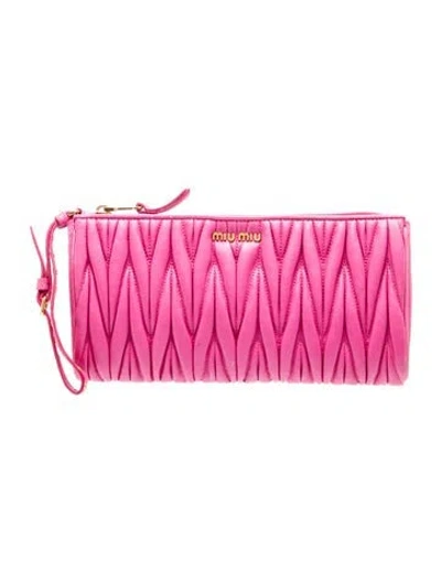 Pre-owned Miu Miu Leather Clutch In Pink