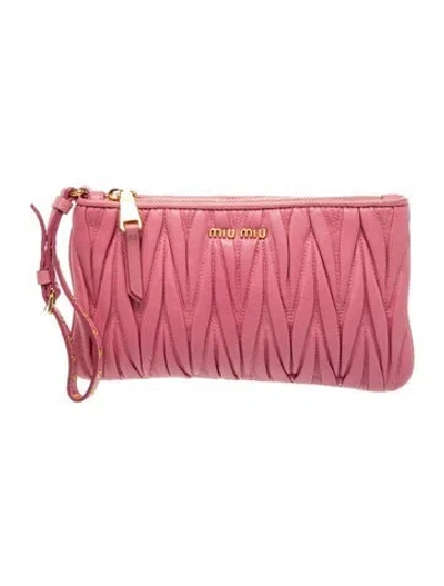 Pre-owned Miu Miu Leather Clutch In Pink