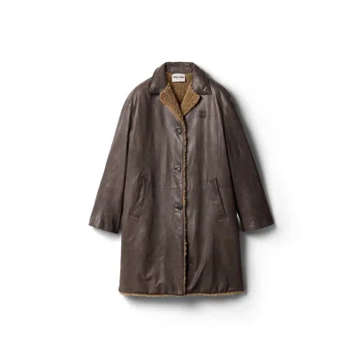Miu Miu Leather Coat In Anthracite Gray