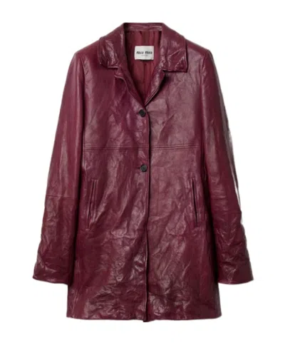 Miu Miu Leather Coat In Burgundy